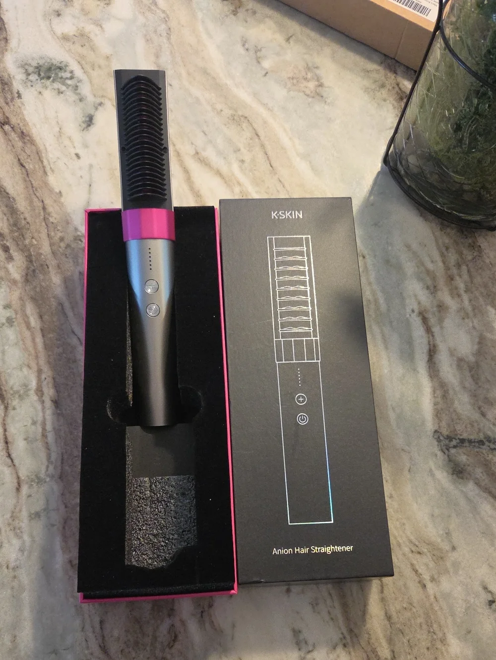 Skin Pink and Black Anion Hair Straightener Brush